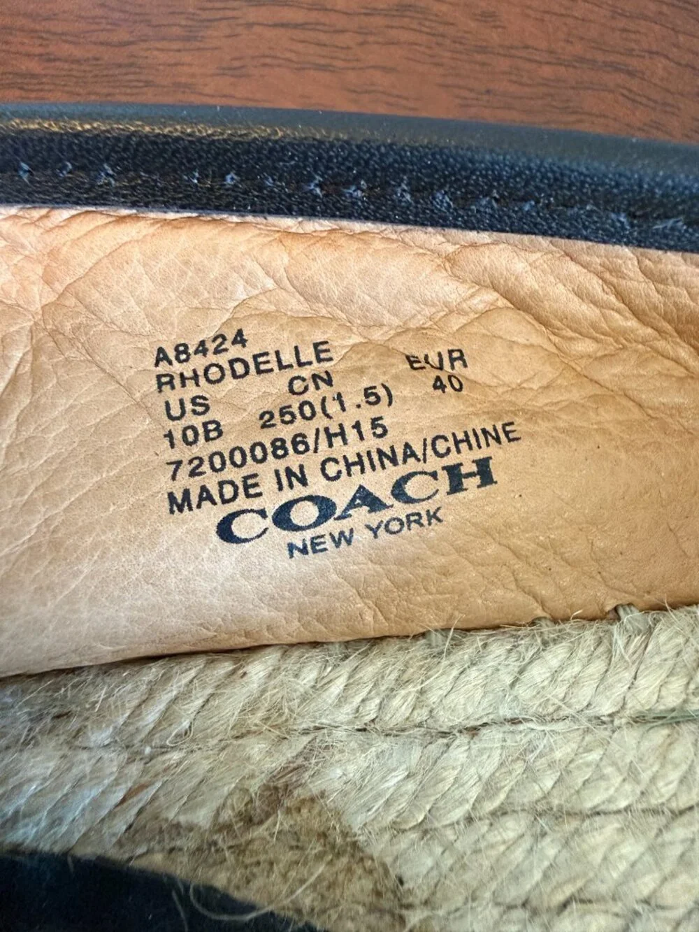 Coach Rhodelle Black Leather Espadrille Sandals Women's Size 10